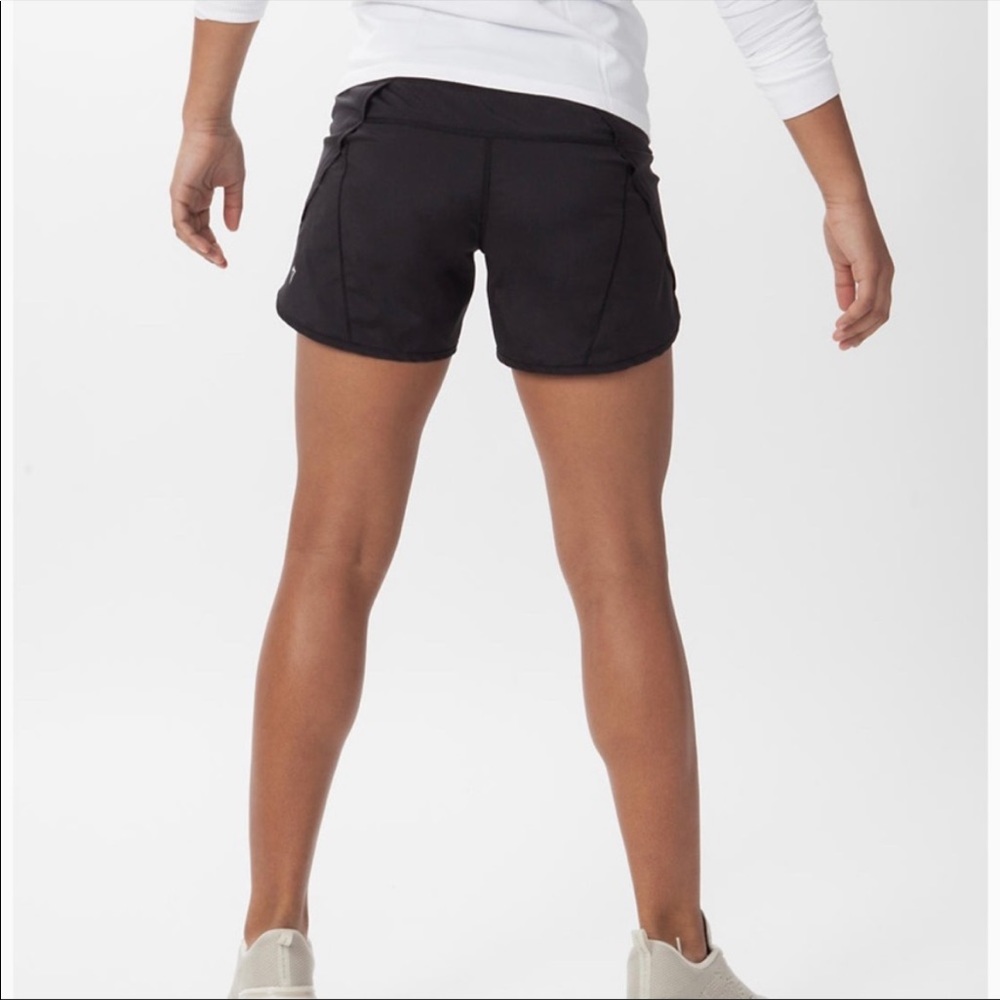 Lululemon Ivivva Relay Racer Athletic Shorts Sz 14 girls 4 womens Black Grey